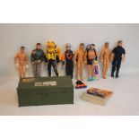 A COLLECTION OF ACTION MAN FIGURES AND ACCESSORIES, to include a storage box etc