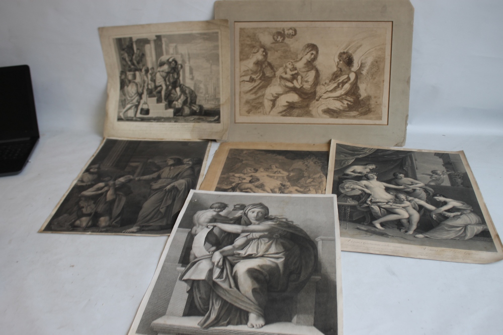 A SMALL QUANTITY OF RELIGIOUS AND MYTHOLOGICAL ENGRAVINGS to include the Virgin Mary with Jesus