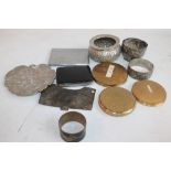 A SMALL COLLECTION OF METALWARE to include an Indian white metal bowl, powder compacts etc.