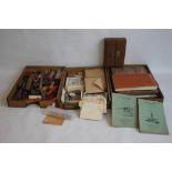 BOOK-BINDING TOOLS AND EQUIPMENT to include various knives and cutters, leather tools, gold leaf