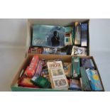TWO TRAYS CONTAINING A LARGE COLLECTION OF VARIOUS BOXED / UNOPENED PLAYING CARDS, trade cards,