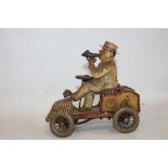 A C.1905 LEHMANN TINPLATE CLOCKWORK " TUT TUT" CAR AND DRIVER, Key Wind missing