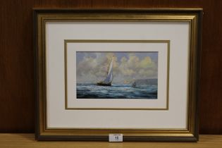 DAVID SHORT - SAILING YACHTS OFF THE COAST, OIL ON BOARD SIGNED LOWER LEFT