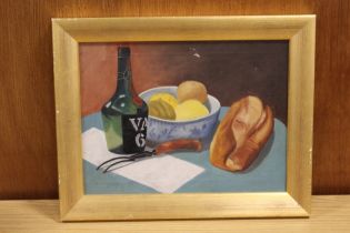 A GILT FRAMED OIL ON CANVAS OF A STILL LIFE SIGNED VERSO PERKS