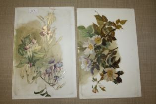 TWO FLORAL PAINTINGS ON MILK GLASS