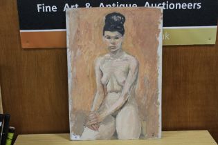 N872AN UNFRAMED OIL PAINTING PORTRAIT OF A SEATED NUDE SIGNED LOWER RIGHT VALE 63