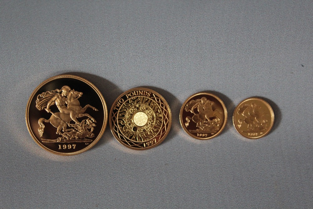 A ROYAL MINT 1997 GOLD PROOF FOUR COIN SOVEREIGN COLLECTION, comprising £5, £2, Sovereign and Half - Image 2 of 4