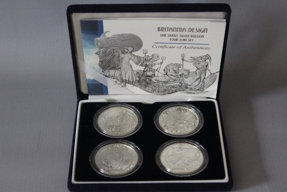 A ROYAL MINT BRITANNIA DESIGN ONE OUNCE SILVER BULLION FOUR COIN SET, with COA/Booklet, in - Image 2 of 2