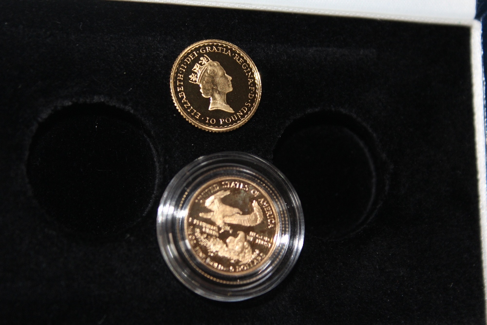 A ROYAL MINT 1997 'LADIES OF FREEDOM' GOLD PROOF BRITANNIA £10 AND $5 LIBERTY TWO COIN SET, with - Image 2 of 3