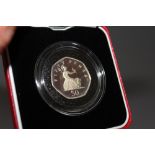 A ROYAL MINT 1997 UNITED KINGDOM SILVER PROOF PIEDFORT 50 PENCE COIN, with COA/Booklet, in