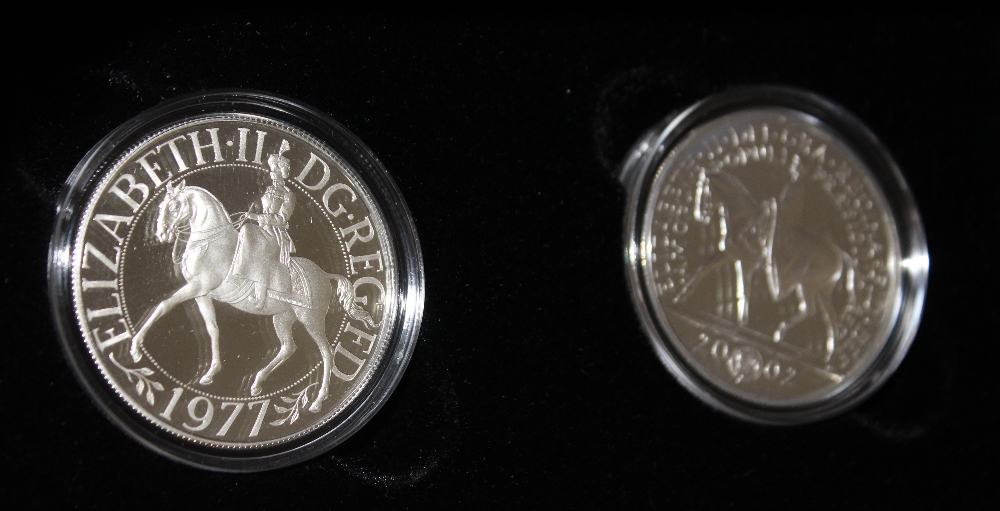 A ROYAL MINT 'HER MAJESTY THE QUEEN' SILVER CROWN TWO COIN SET, with COA/Booklet, in original