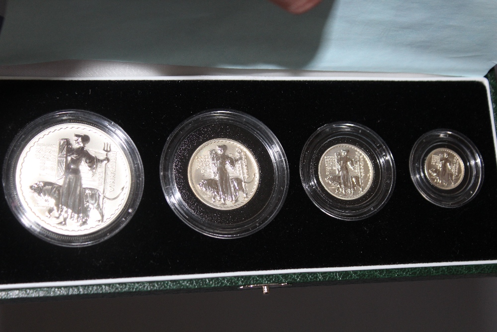 A ROYAL MINT 2001 SILVER PROOF BRITANNIA COLLECTION FOUR COIN SET, comprising £2, £1, 50 pence and