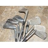 A SET OF SEVEN SOMBRERO VINTAGE LEE TREVINO GOLF CLUBS /IRONS