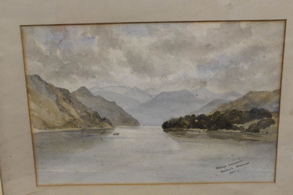 A FRAMED AND GLAZED PASTEL OF A LAKE SCENE ENTITLED BALA PHYLLS CAMPBELL SEE VERSO, A FRAMED AND - Image 2 of 5