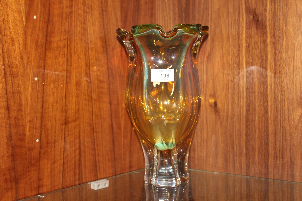 A MODERNIST STYLE YELLOW ART GLASS VASE