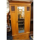 AN EDWARDIAN SATINWOOD MIRRORED WARDROBE H 195 cm, W 96 cm