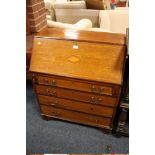 AN EDWARDIAN MAHOGANY INLAID SMALL BUREAU H-94 W-76 CM