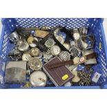 A BOX OF ASSORTED VINTAGE WATCHES ETC