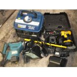 A POWERCRAFT PORTABLE GENERATOR, WORK LIGHTS PLUS TWO DRILLS