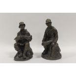 TWO BRONZE EFFECT FIGURES OF A HUNTSMAN AND A FISHERMAN Condition Report:No obvious damages or