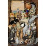 A TRAY OF CERAMICS TO INC ANIMAL FIGURES ETC