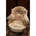 A VINTAGE UPHOLSTERED TUB ARMCHAIR A/F