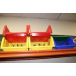 A QUANTITY OF CHILDRENS INTERCHANGEABLE STACKING TOY STORAGE BOXES