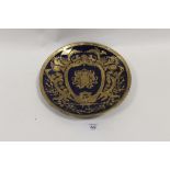 AN ORIENTAL STYLE NAVY BLUE AND GILT CABINET PLATE S/D