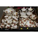 TWO TRAYS OF ROYAL ALBERT OLD COUNTRY ROSES TEA AND DINNERWARE