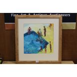 CELIA SCULLY - OIL ON PAPER 'AROUND THE SWIMMING POOL' SIGNED LOWER LEFT
