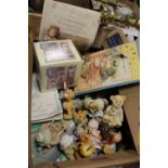 A BOX OF CHERISHED TEDDY FIGURES ETC TO INC A WALL CLOCK