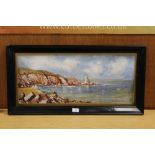 A FRAMED OIL ON BOARD COASTAL SCENE SIGNED FRED PITT LOWER RIGHT