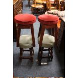 FOUR UPHOLSTERED WOODEN PUB STOOLS