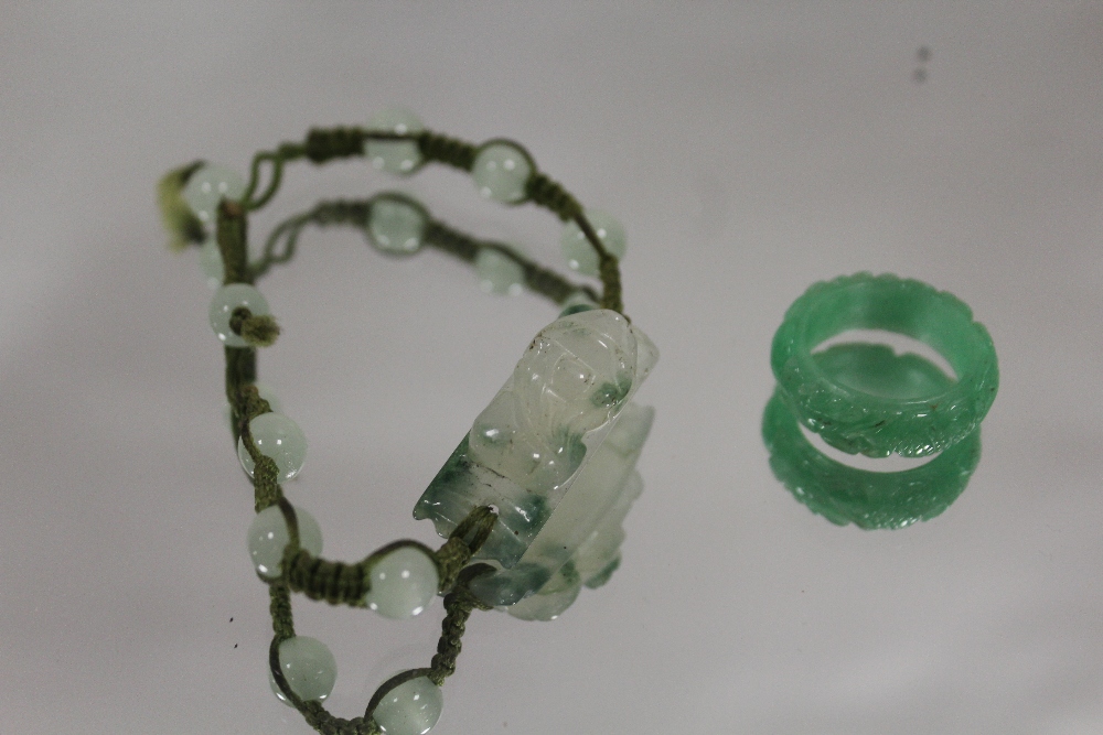 A JADE STYLE RING AND BRACELET