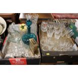 TWO TRAYS OF MOSTLY GLASSWARE TO INC VINTAGE AND MODERN DRINKING GLASSES