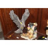 A CONCRETE BIRD OF PREY WALL HANGING TOGETHER WITH CAPODIMONTE FIGURE (2)