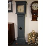 AN ANTIQUE PAINTED LONGCASE CLOCK WITH PAINTED DIAL H-206 CM