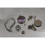 A BAG OF SILVER AND WHITE METAL JEWELLERY ETC