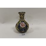 A SMALL ORIENTAL CLOISSONE STYLE ENAMELLED BRASS VASE