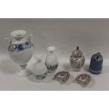 A COLLECTION OF WEDGWOOD ETC TO INC A JASPERWARE TABLE LIGHTER