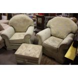 A PAIR OF UPHOLSTERED ARMCHAIRS