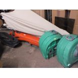 A GARDEN VAC, TWO HOSE REELS AND A GARDEN PARASOL A/F