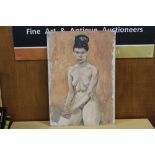 N872AN UNFRAMED OIL PAINTING PORTRAIT OF A SEATED NUDE SIGNED LOWER RIGHT VALE 63