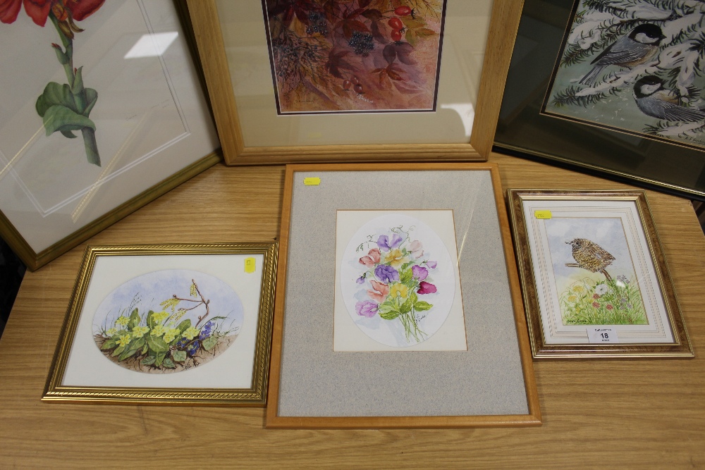 A SELECTION OF FRAMED AND GLAZED WATERCOLOURS, MAINLY FLORAL THEMED (6) - Image 2 of 2