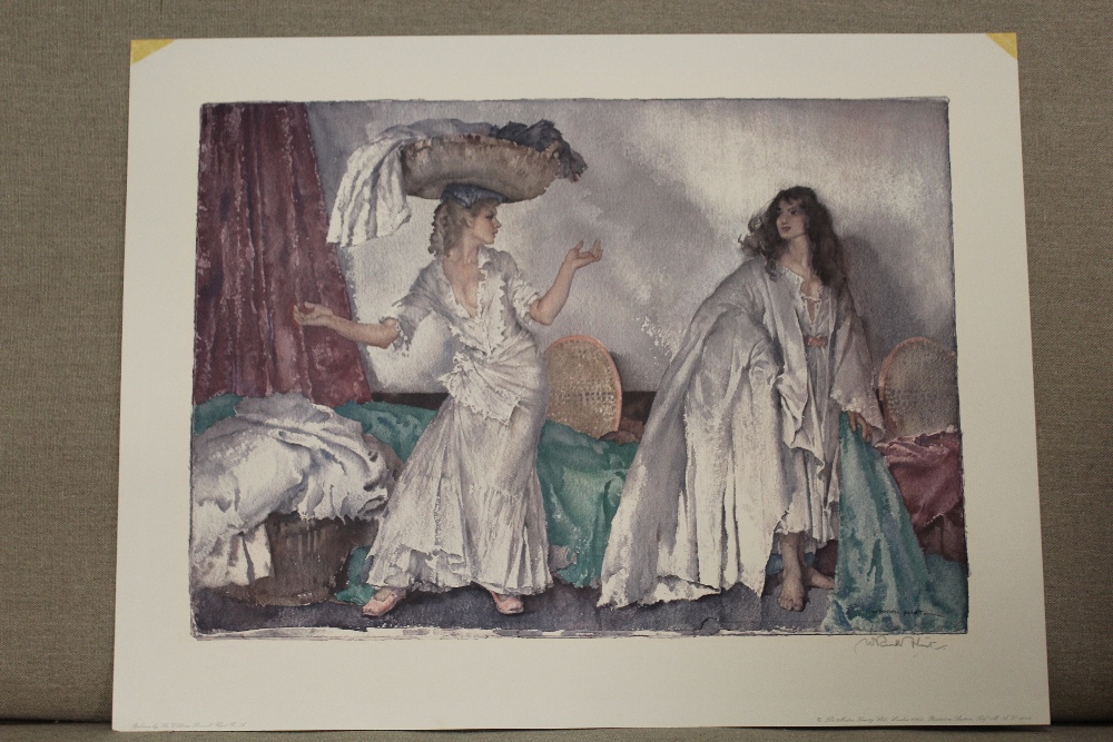 A WILLIAM RUSSEL FLINT PRINT OF TWO WOMEN WITH SIGNATURE BOTTOM RIGHT, UNFRAMED