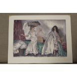 A WILLIAM RUSSEL FLINT PRINT OF TWO WOMEN WITH SIGNATURE BOTTOM RIGHT, UNFRAMED