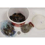 A TUB OF COLLECTABLES TO INC PRE 1947 SILVER COINAGE ETC