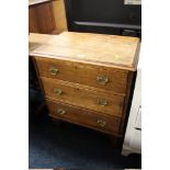 AN ANTIQUE OAK THREE DRAWER CHEST OF SMALL PROPORTIONS H-74 W-61 D-41 CM