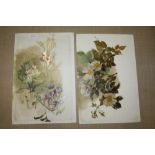 TWO FLORAL PAINTINGS ON MILK GLASS