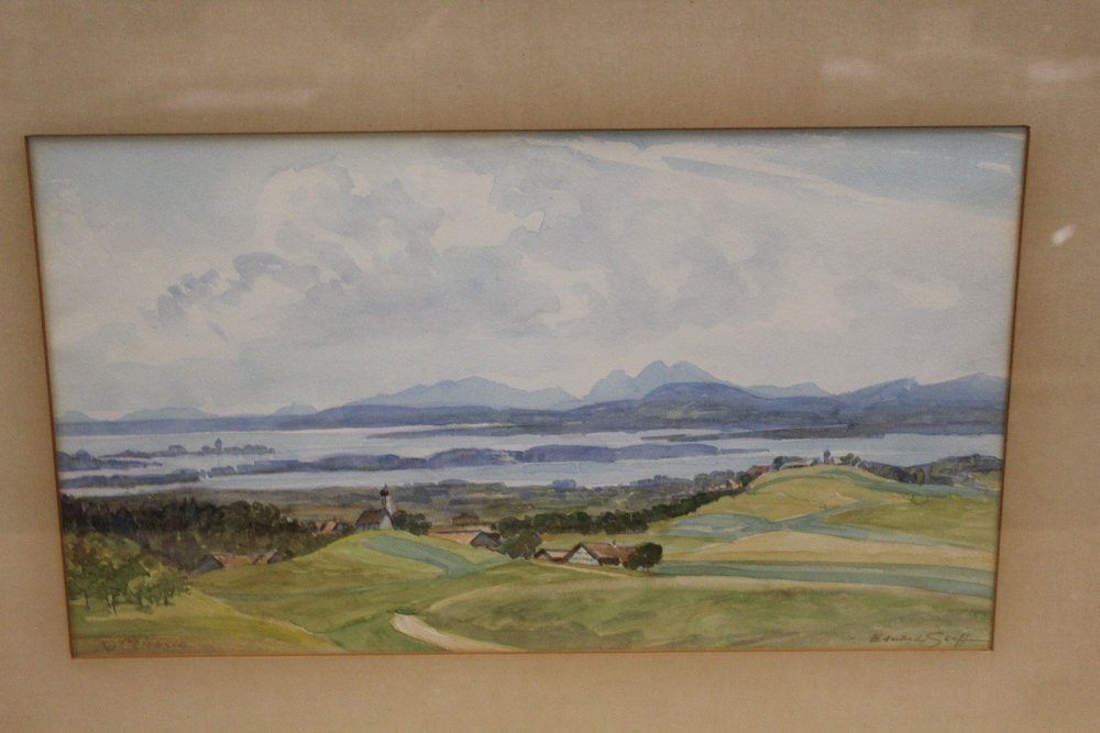 A FRAMED AND GLAZED PASTEL OF A LAKE SCENE ENTITLED BALA PHYLLS CAMPBELL SEE VERSO, A FRAMED AND - Image 5 of 5